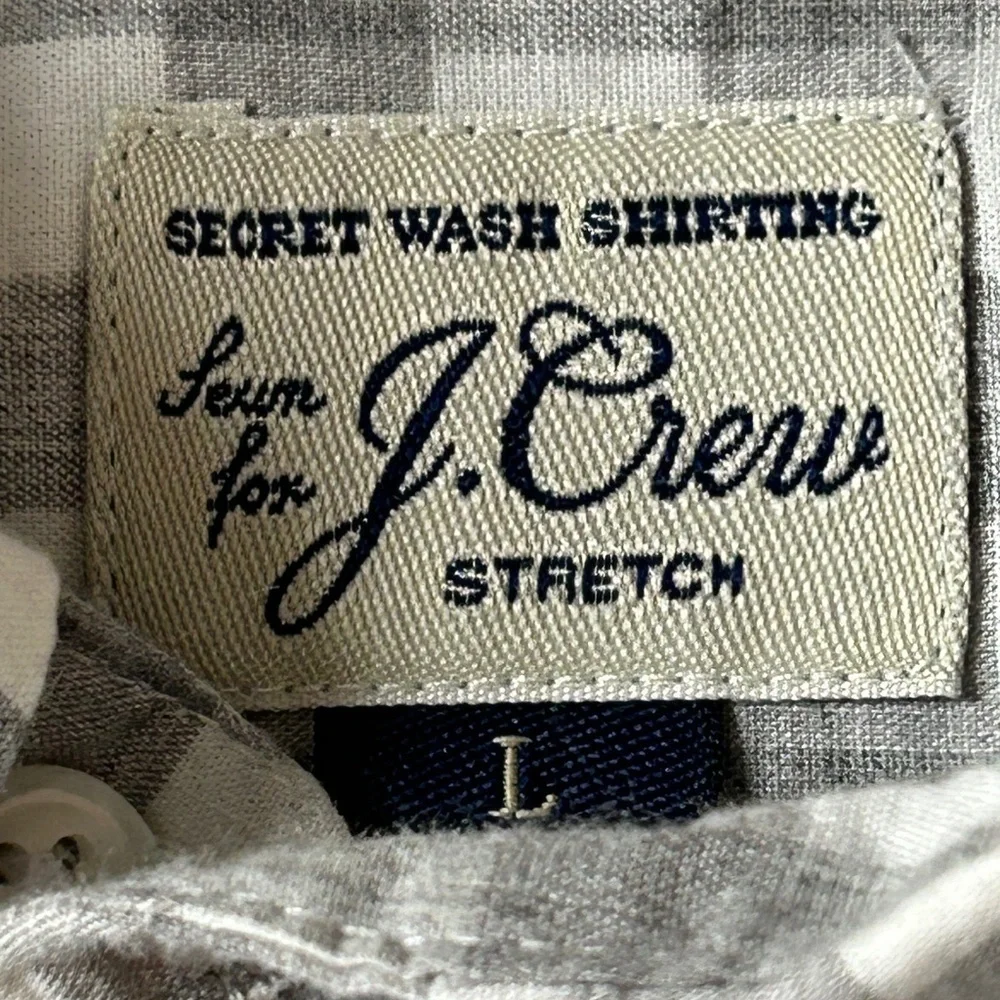 Sewn for J Crew  Gray/White Check Men's Button Down Sz L‎
